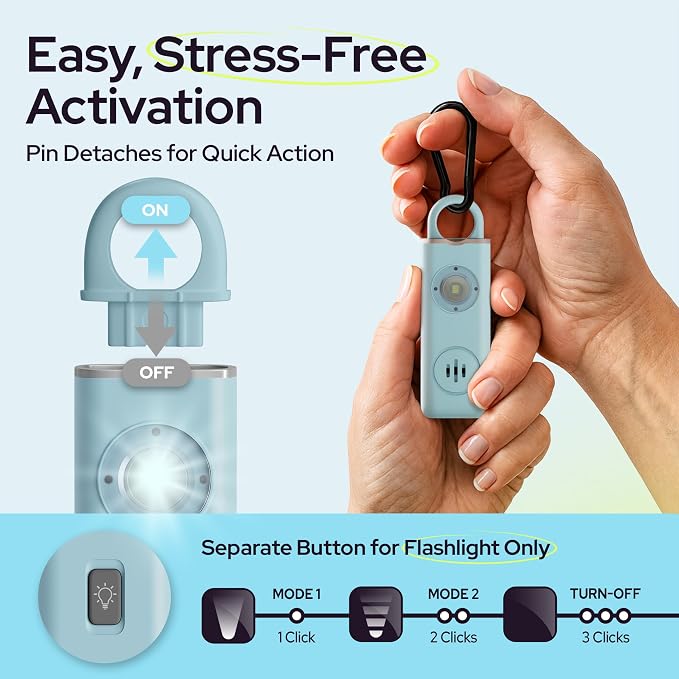 Rechargeable Personal Safety Alarm Keychain, 130dB, USB-C Charging, Blue | 130dB Loud Panic Siren Keychain, Rape Whistle Alternative, LED Light, Carabiner Clip, Low Battery Alert - Image 3