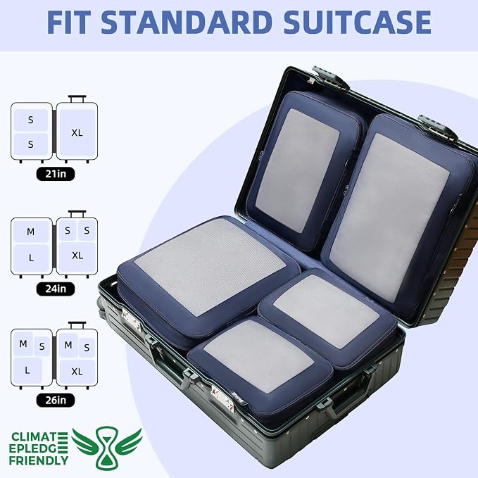 BAGAIL 4 Set/6 Set/8 Set Compression Packing Cubes Travel Accessories Expandable Packing Organizers (Square Mesh, 06-Navy) - Image 7