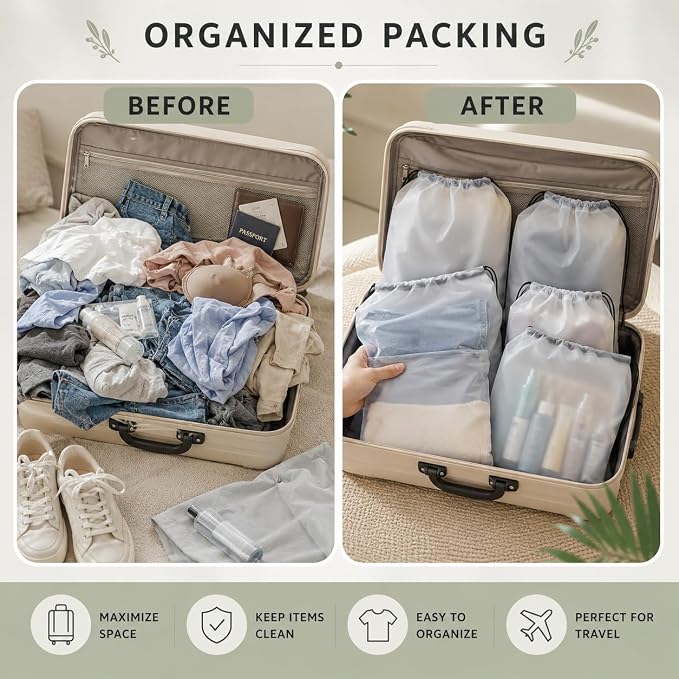 Shoe Bags for Travel, 12 Pack Clear Drawstring Organizers, Waterproof PE Plastic Pouches for Packing Shoes, Toiletries, Cosmetics, Gym Clothes, Wet Swimsuits - Image 7