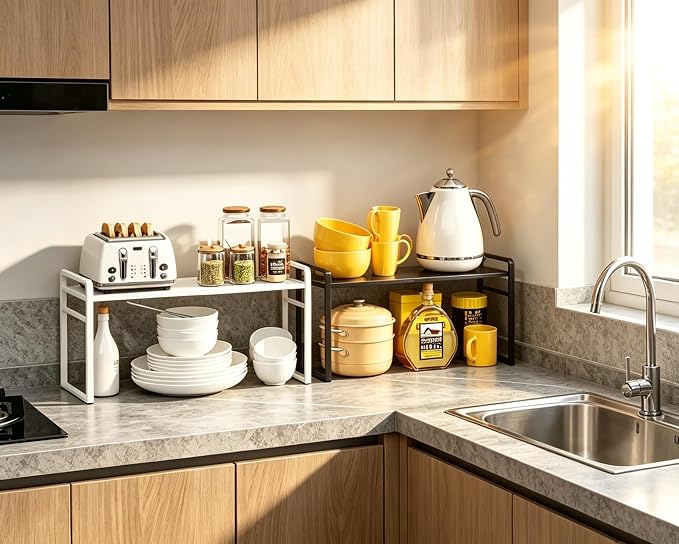 Expandable Cabinet Shelf Organizer Riser for Kitchen Pantry Cupboard Under Sink Countertop,Kitchen Cabinet Shelf 8.3’’D * 12.2-23.6’’W * 10.4’’H - Image 4