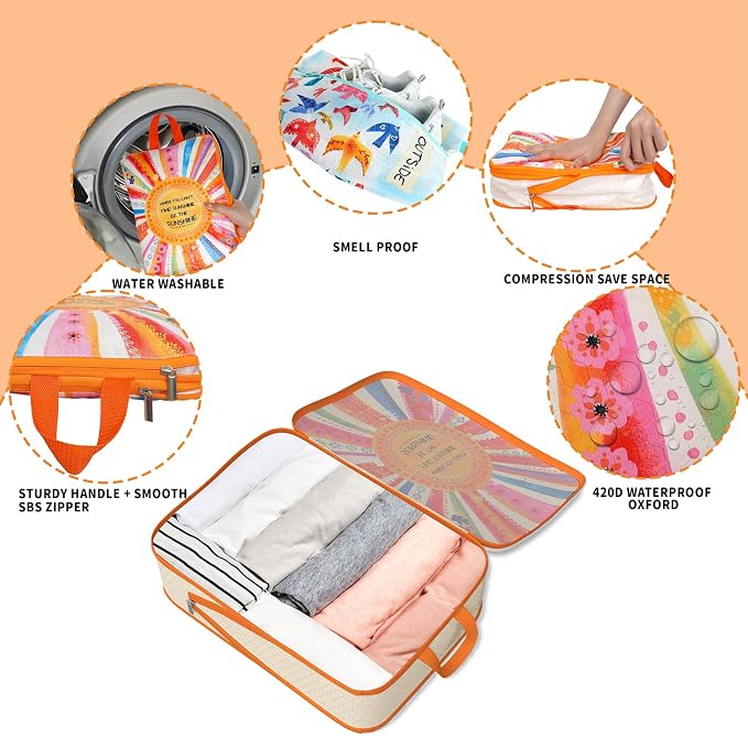 Compression Packing Cubes for Travel, 8 Set Natural Life Luggage Organizers, Waterproof Expandable/Compression Bags Bohemia Travel Packing Cubes with Clear Toiletry Bag and Shoe Bag - Image 3