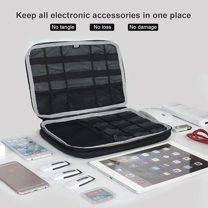 BUBM Double Layer Electronics Organizer, Travel Gadget Bag for Cables, Memory Cards, Flash Hard Drive and More, Fit for iPad or Tablet(up To 9.7")--Large, Blue | Travel Gadget Bag For Cables, Memory Cards, Flash Hard Drive and More, Fit For iPad or Tab... - Image 6