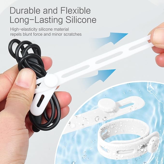Donruby 24Pcs Silicone Cable Ties - Reusable & Washable with Locking Buckles, Adjustable Fastening Cable Management Straps, Multi-Purpose High Elasticity Cord Organizer (White) - Image 4
