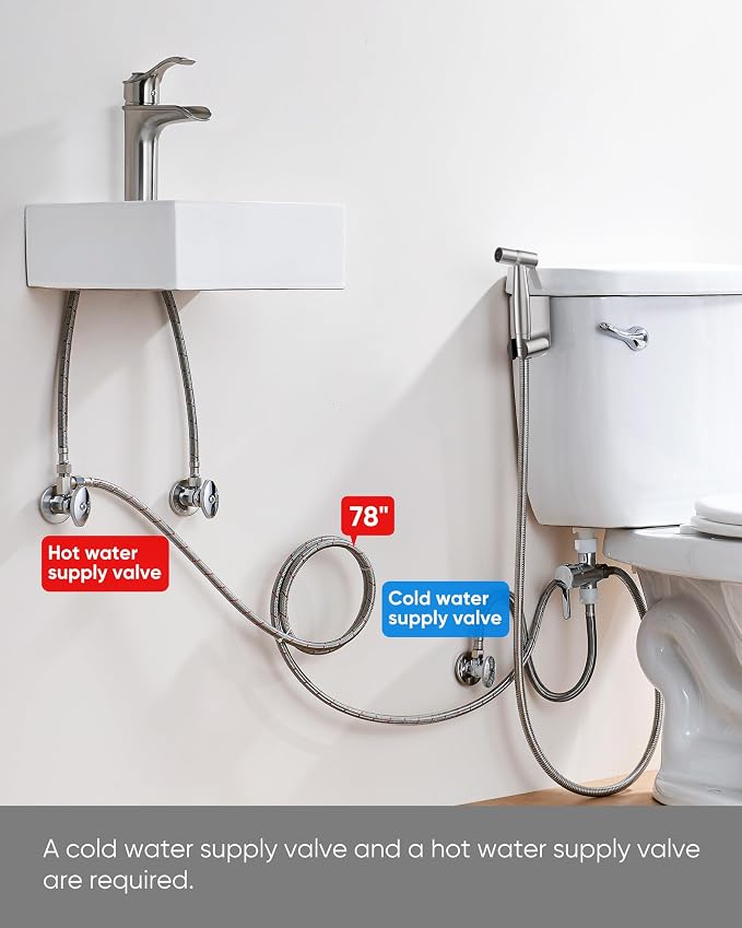 Arofa Hot and Cold Bidet Sprayer for Toilet, Warm Water Bidet Attachment | Hot & Cold Control, Adjustable Water Flow, 7/8" Brass T-valve, Fits Two-Piece Toilets, Feminine/Baby/Pet Wash, Easy Install - Image 5