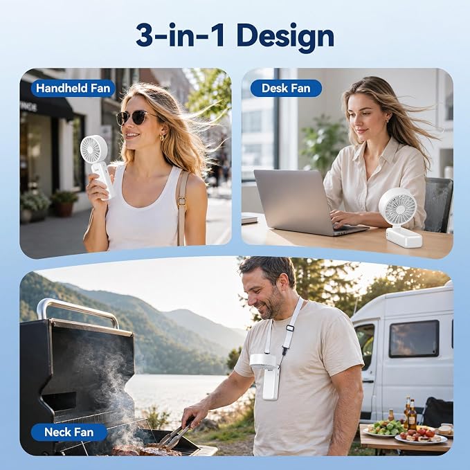 Handheld Fan, 5 Speed & 14H Cooling Time Portable Fan, 6000mAh USB Rechargeable Mini Fan with LED Display, Powerful but Quiet, Foldable Desk Fan, Lanyard for Neck Fan, Personal Fan for Travel/Office - Image 2
