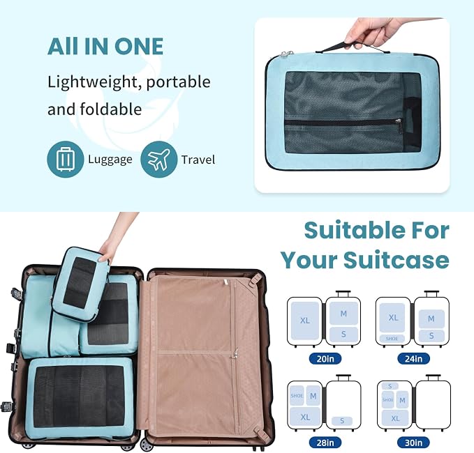 Compression Packing Cubes for Travel, Lightweight Vacation Travel Essentials, Travel Accessories for Suitcase Organizer Bags Set, Durable Luggage Organizer - Image 7
