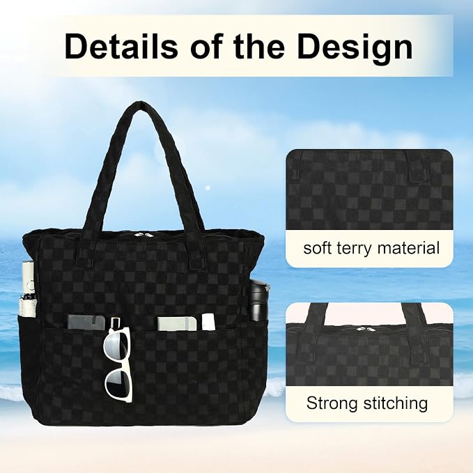 LEDAOU Large Beach Bag for Women, Waterproof Sandproof Tote Bag with Zipper | 36L Pool and Swim bag with Zipper, Wet/Dry pocket and 7 Pockets for Beach Days, Cruises, Vacations and Family travel - Image 7