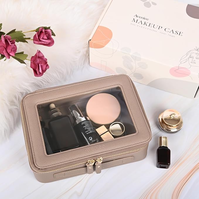 Aveniee Clear Makeup Bag Organizer,Large Travel Toiletry Bag for Women, Waterproof Cosmetic Pouch with Zippers,Car Organizers and Storage,Taupe - Image 5