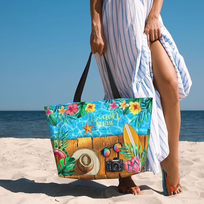 Beach Bag Tote Bags Waterproof Sandproof for Women Large Beach Tote Pool Bag Foldable with Zipper for Travel Weekend - Image 2