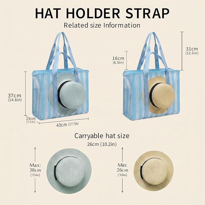 MOMINSIDE Beach Bags for Women Mesh Beach Bag - Large Grocery & Beach Tote Bag with Zipper, 2 Insulated Pocket, Hat & Towel Clips, Foldable Swim Bag Pool bag for Toys, Towels & Vacation Essentials - Image 5