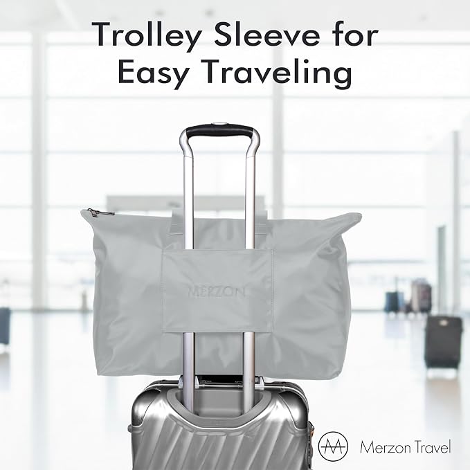 Bobbi Tote | 48L | TOTE-257 Silver | Foldable/Packable Carry-On Personal Item, Trolley Sleeve, Sturdy Water-Resistant Nylon, Fits Under Airline Seat, TSA Friendly - Image 3