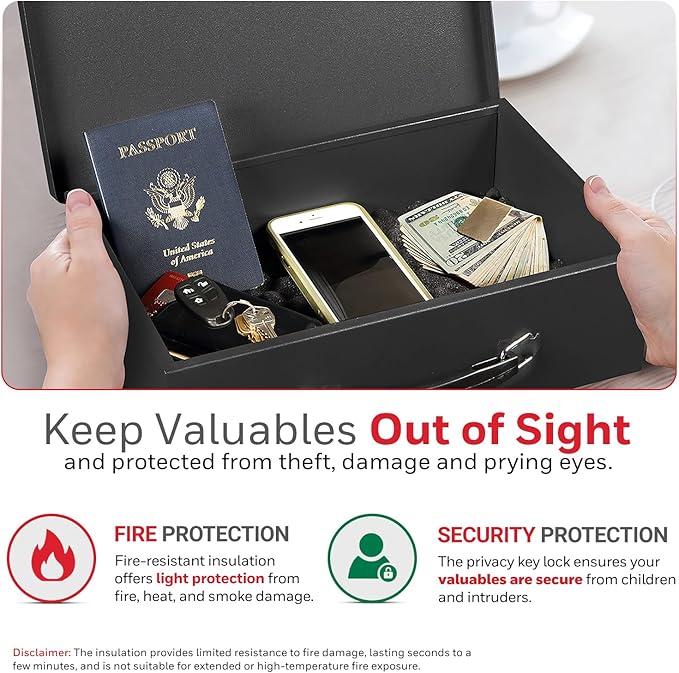 Honeywell Safes & Door Locks - Small Safe Box for Home - Fire Resistant Documents Lock Box with Keys - Steel Security with Key Lock for Personal Items, Jewelry, Money - 0.17 Cubic Feet - Black - 6104 - Image 6