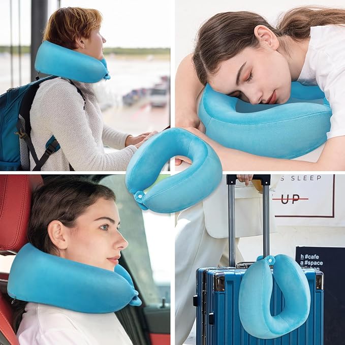 Travel Neck Pillow Comfort Memory Foam Neck Pillows for Airplanes Neck Support Pillow for Sleeping Traveling Trains Cars Offices Home Rest Blue - Image 6