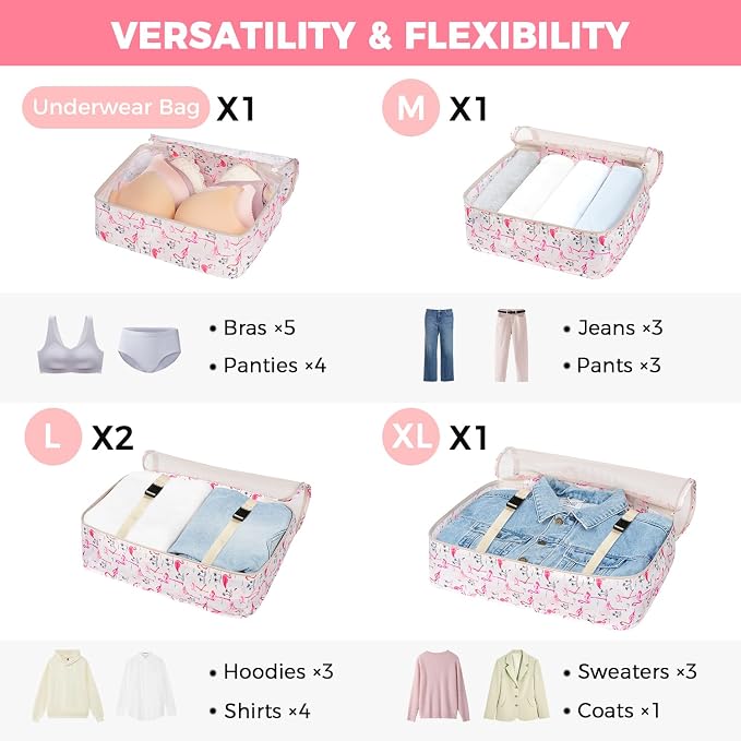 BAGAIL 8 Set Packing Cubes Luggage Packing Organizers for Travel Accessories-Pink Flamingo - Image 3