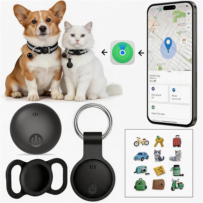 GPS Tracker for Dogs, Smart Collar with Real-Time Location - Pet Location Tracker with Holder, No Monthly Fee/No SIM Card, Works with iOS Find My【Apple MFi Certified】 ﻿, Ultra-Slim, IP68 Waterproof by lozzonkoyaa