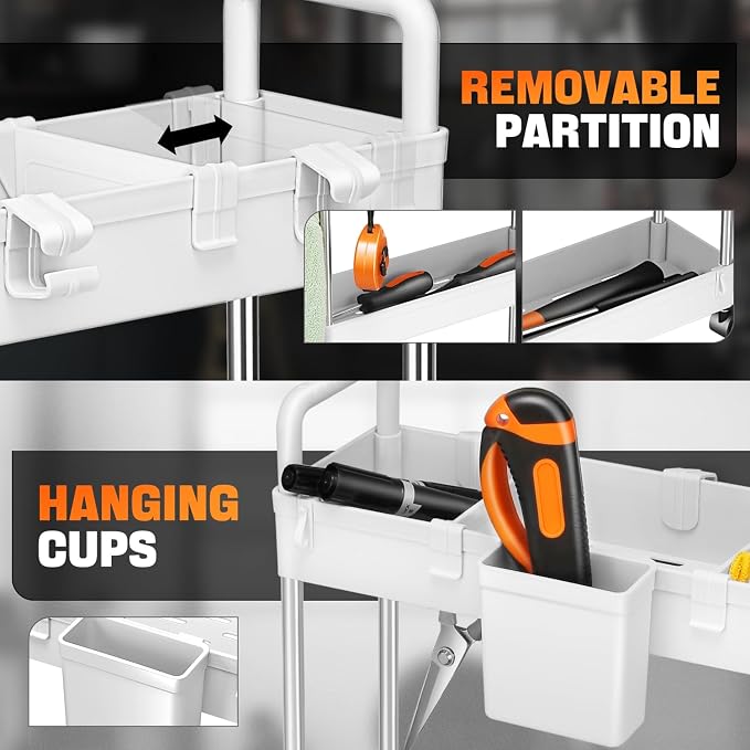Auto Dynasty 3-Tier Rolling Utility Cart w/Handle, Narrow Storage, White | Sturdy Steel Frame, Smooth-Rolling Casters, Multifunctional Shelves, Space-Saving Slim Design, for Office/Kitchen/Bathroom - Image 7
