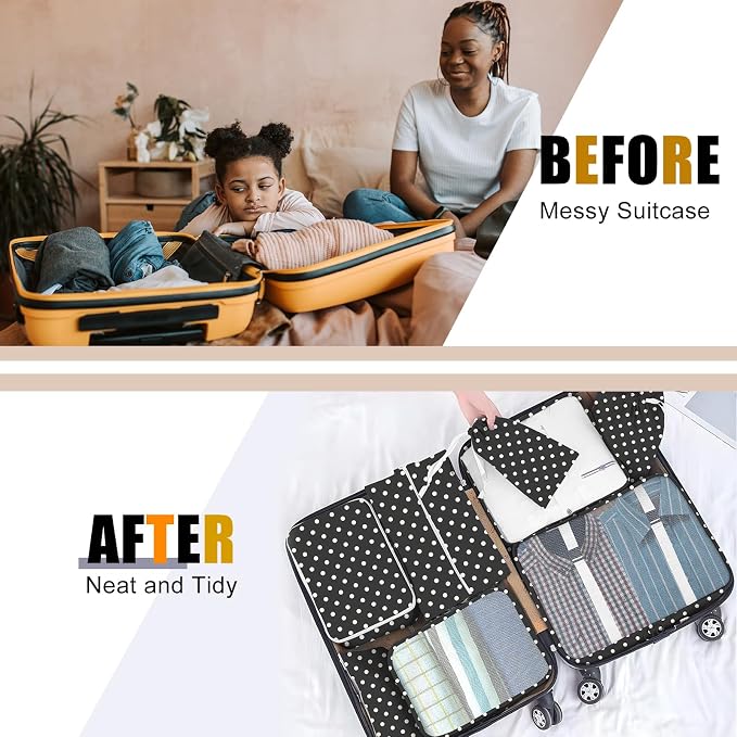 Packing Cubes for Travel - 8 Set Luggage Organizer Bags for Family, Mesh Breathable Packing Cubes for Suitcases Durable Travel Essentials Bags Set (White Polka Dots) - Image 4