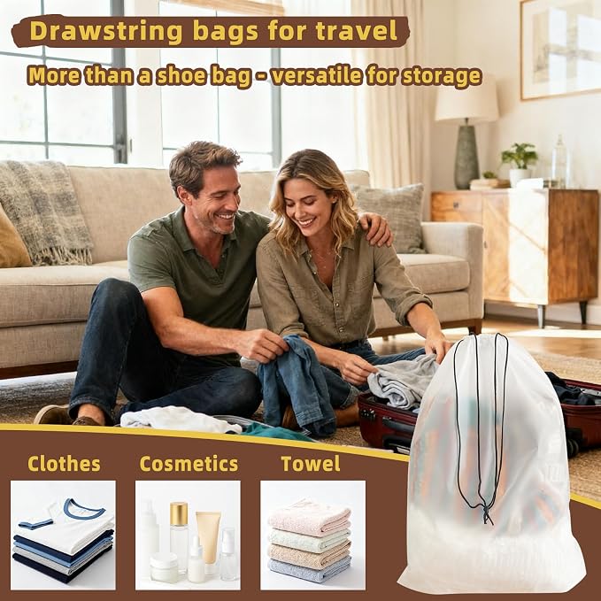 LazyMe Clear Shoe Bags for Travel, 11.8 x 15.7 Inch, 6 Pcs | Waterproof Drawstring Shoe Bags, Shoe Storage and Packing Bags, Travel Essentials for Women and Men - Image 6
