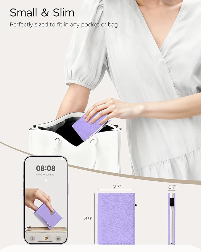 RFID Wallet Women - Small Slim Trifold Leather Wallet with Metal Pop Up Card Holder, 2026 Trendy Lavender Purple, Holds 11 Cards 10+ Bills, ID Window Cash Slot, Gift for Her - Image 5