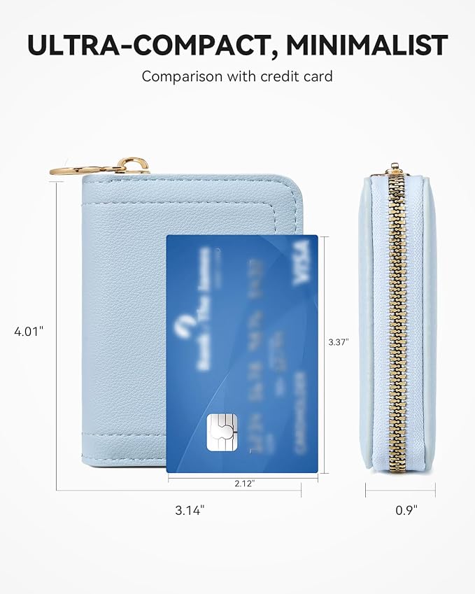 BOSTANTEN Credit Card Holder RFID Small Wallets Woman Zipper Card Wallet | Slim, Compact, Front Pocket, Accordion, Vegan Leather, Thin for Daily Use, Travel, Gifts for Women, Sky Blue - Image 4
