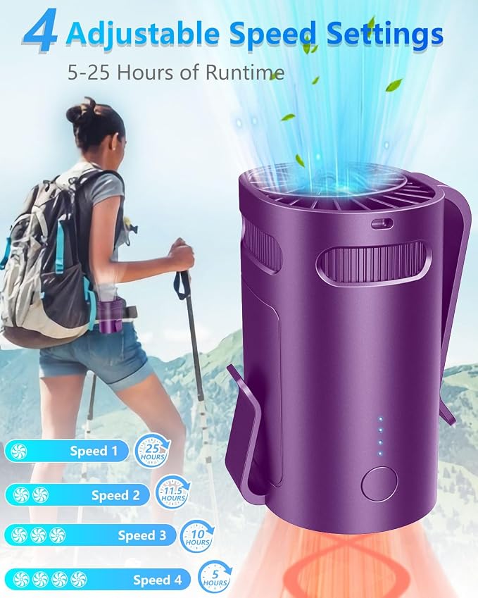 Waist Fan Clip on-Mini Lightweight Portable Fans Rechargeable Under Shirt Belt Pants Body Fans that Blow Cold Air,Waistband Cooling Fan,Powerful Small Personal Hanging Neck Cooler AC Travel Black - Image 2