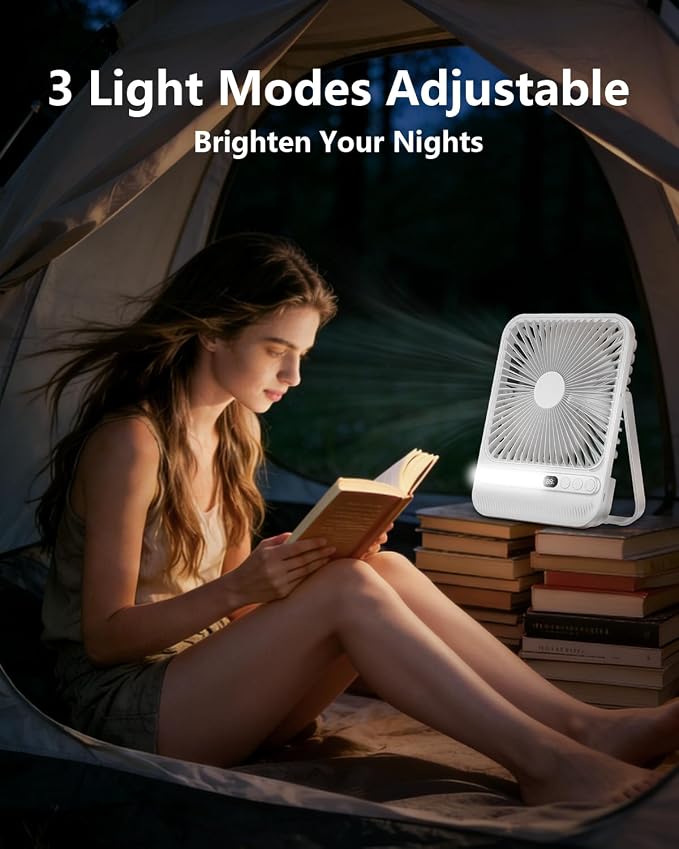8000mAh 28hrs Portable Travel Fan with Timer&Light, Ultra-Thin,7in | <42dB quiet for sleeping,cruise approved,4 Speeds,3 Lighting Modes,LED Display,Battery Powered Fan for Travel Hotel Office - Image 5
