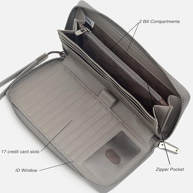 Bveyzi Women RFID Blocking Wallet Leather Zip Around Phone Clutch Large Capacity Ladies Travel Purse Wristlet - Image 4