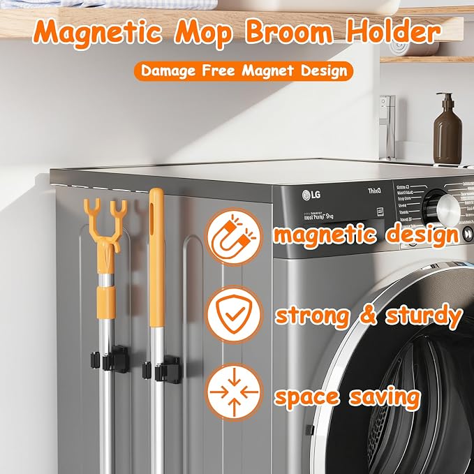 Strong Magnetic Mop Broom Holder, 4 Pack | Heavy Duty Magnetic Mop Hanger, For Refrigerators,Laundry Room Garage Kitchen Workshops - Image 2
