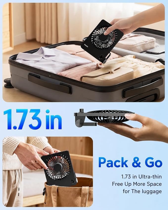 EasyAcc Portable Travel Fan with 10000 Capacity Built-in Battery, up to 59H Runtime, Ultra-Thin Quiet Rechargeable Desk Fan with Stepless Speed Control for Cruise, Office and Home - Image 8