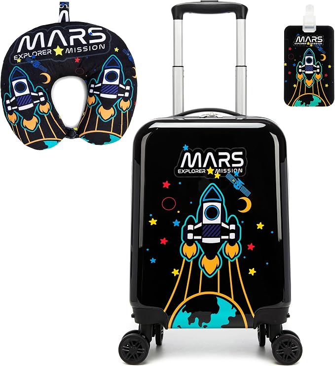 Kids Carry on Luggage Sets Boys Small Hardshell Suitcases with Wheels Toddler Suitcase Set 2 Piece Neck Pillow Airplane Kid's Traveling Essentials 16 Inches by Unknown