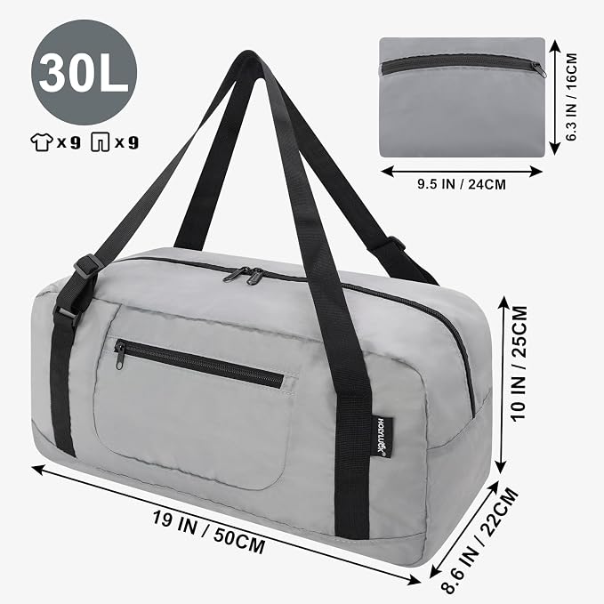 HOLYLUCK Foldable Travel Duffel Bag For Women & Men Luggage Great for Gym -Light grey - Image 2