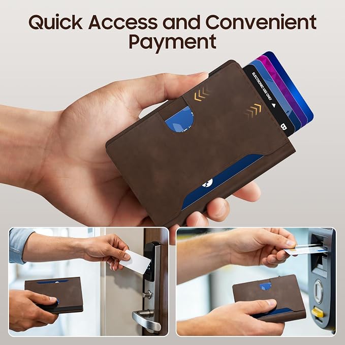 Men Wallet 8-11 Cards, Anti-Theft Minimalist Wallets, Smart Pop Up Card Wallet With RFID Blocking Function, Cash Slots, ID Window, Ultra Thin, Front Pocket(Brown) - Image 5