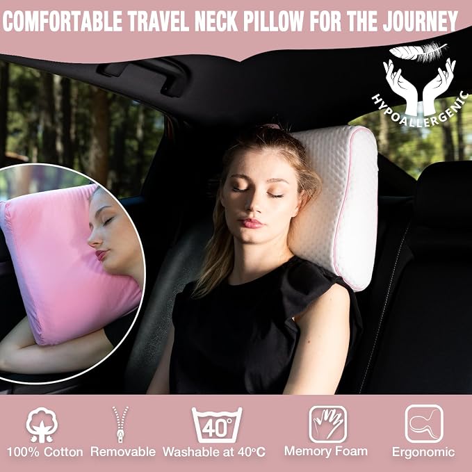 alkamto Travel & Camping Comfortable Memory Foam Pillow – Easy to Carry Portable Bag – Temperature Regulating Pillow Case (Pink Contour + Extra Cover) - Image 9