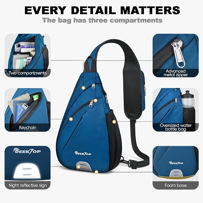 Seektop Anti Theft Crossbody Bag for Women RFID Blocking Sling Bag 7L | Waterproof Sling Daypack with Phone Pouch, Lightweight 400D Nylon, Small Chest Pack, Shoulder Backpack for Travel Hiking Men - Image 4