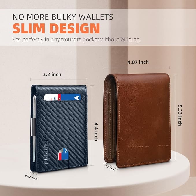 RUNBOX Slim Wallet for Men - RFID Blocking Leather Bifold with Money Clip | Minimalist Front Pocket Wallet Holds 11 Cards,Slim Thin Design,RFID Blocking Protection, Practical Birthday Gifts for Men - Image 3