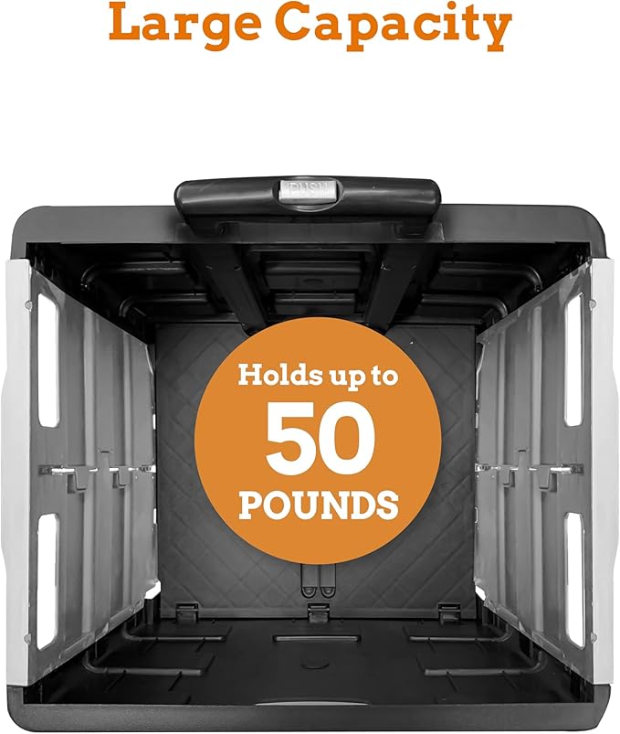 Inspired Living Ultra-Slim Rolling Collapsible Storage Pack-N-Roll Utility-carts, with Telescopic Handle, for Home, Garden, Shopping, Office, School use, Medium, Grey & Black - Image 3