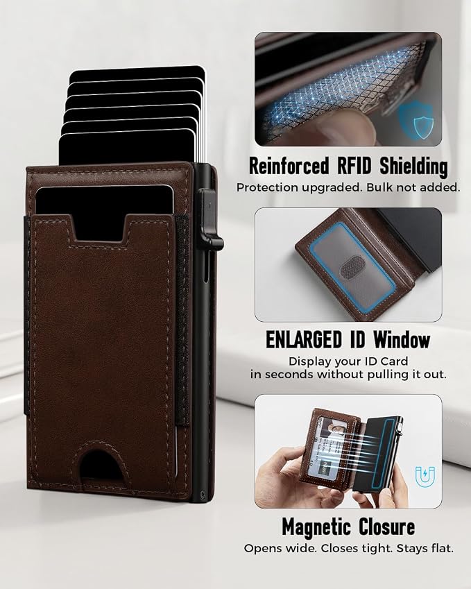 iwantit Slim Wallet for Men Card Holder: Minimalist RFID Blocking Wallet for 8-10 Cards - Smart Pop Up Card Case with Detachable Money Clip - Premium Leather Cardholder, Gift Boxed (Oil Wax Brown) - Image 7