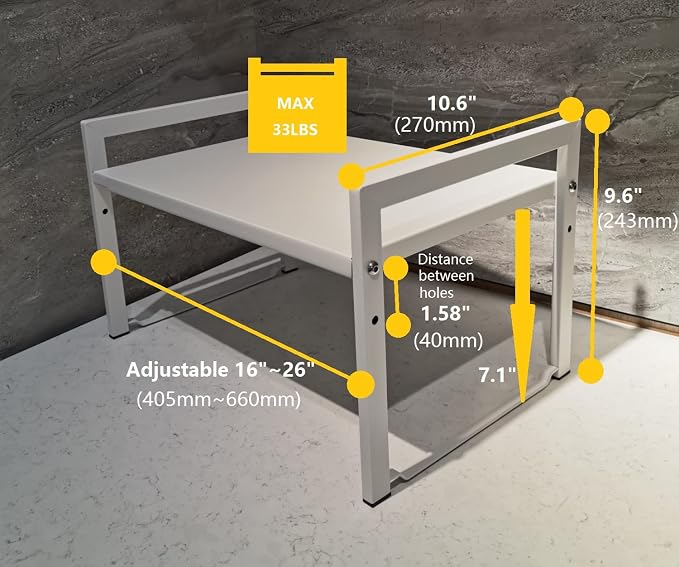 Expandable Cabinet Shelf Organizer 16-26" L Stackable Kitchen Counter Shelf Rack Stand Sink Riser Countertop Storage White (Wide 10.6”D) - Image 3