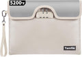 5200°F Fireproof Money Bag with Lock, Water Fireproof Document Bag with Zipper, 8 Layers Fire Insulation, Small Fireproof Safe Storage Pouch with Lock for Cash, Passport, (8.3" x 11", Beige by Tamfile