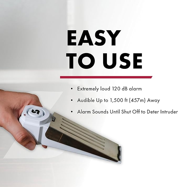 SABRE 120 dB Wedge Door Stop Security Alarm, Extremely Loud Wireless Alarm Siren Audible Up To 1,500 Ft., Non-Skid Pad, Compact Alarm Great for Home, Travel, Apartment or Dorm - Image 4