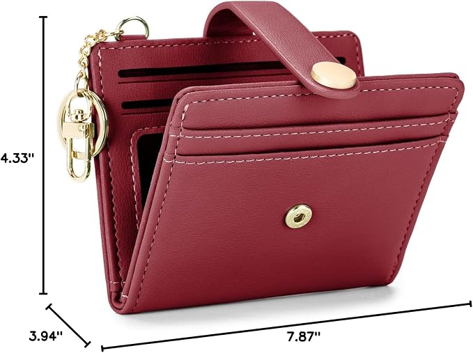 POIUGOYA Slim Wallet for Women,RFID Blocking Bifold Credit Card Holder with Zipper Coin Pocket,ID Window,Keychain - Image 7