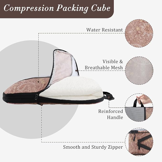 U+U 4 Set Compression Packing Cubes, Travel Organizers (Paisley Pattern) | Space-Saving & Lightweight Travel - Image 3