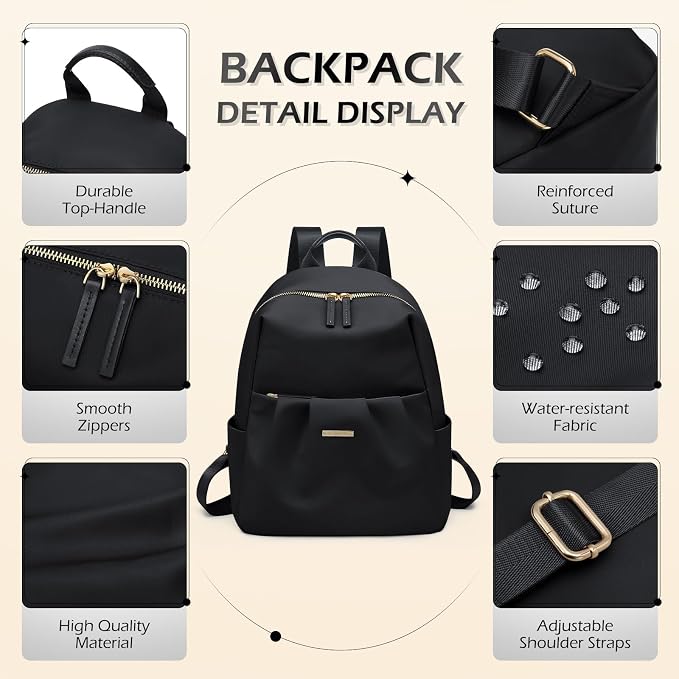 Backpack for Women, Small Cute Backpack Purse Lightweight Casual Daypack Backpack for Travel Mini Backpacks for Ladies College Work,9.7Inch,Black - Image 5