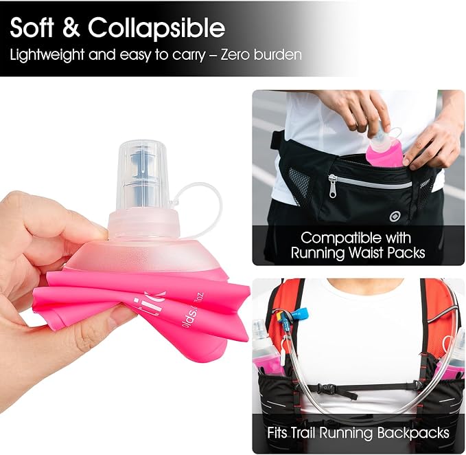 GUYI GYGYL Soft Flask, Collapsible Water Bottle for Sports, 500ml Pink | TPU Collapsible Water Bottle for Hydration Pack, Running Vest, Leak-Proof Folding Bottle for Hiking Cycling Climbing Jogging - Image 4
