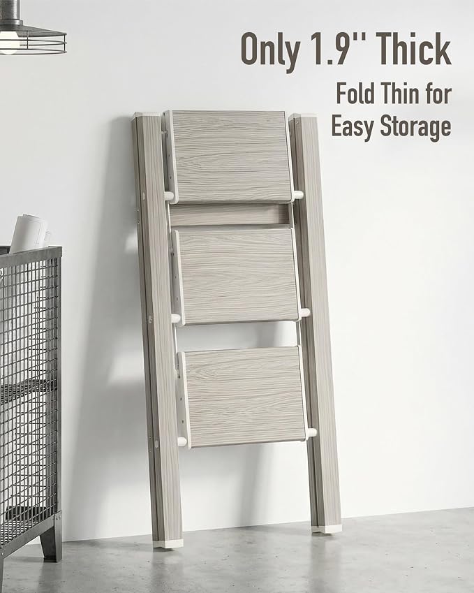 Mayi Plus 3 Step Stool Foldable, Aluminum, Lightweight Step Ladder | Extra-wide anti-slip folding steps with 330 lbs, for home,kitchen,office,outdoor,Fir woodgrain - Image 9