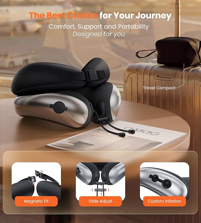 Neck Pillow for Traveling, Travel Pillows for Airplanes, Adjustable Neck Pillow Airplane Travel Essentials - 2 Layer Patented | Inflatable Air Loop & Memory Foam for 360° Ergonomic Support - Image 8