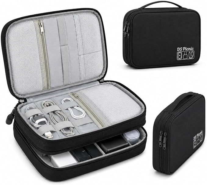 Electronic Organizer Travel Essentials Case, Waterproof Double Layer Cable Storage Pouch Bag for Charger, USB Cords, Power Bank, Phone Mouse SD Card Earphone Camera, Tablet (Up to 11 inch) - Image 16