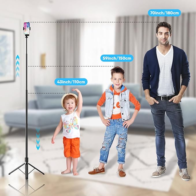 71-Inch Extendable Phone Tripod and Selfie Stick with Wireless Remote, 360° Rotating Holder, Portable Travel Tripod Stand for iPhone, Android and Action Cameras - Image 2