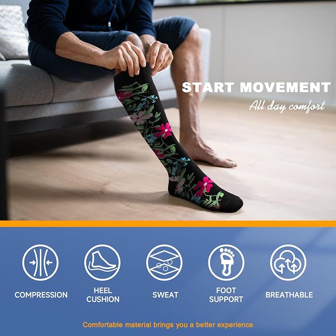 cerpite Compression Socks for Women & Men 6 Pairs Knee High Compression Socks 20-30 mmhg Best for Running,Nurse,Travel - Image 6