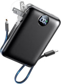 Portable Charger Power Bank 10000mAh, 45% Smaller Built-in Cables & AC Plug | Built-in Cables & AC Plug, 22.5W Fast Charging, 4-Device Charging, Travel Essential, for iPhone, iPad & Samsung Galaxy, Black by Unknown